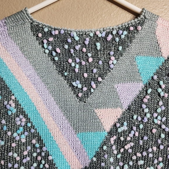 Handmade Womens Gray Geometric Bobble-Knit Pullover Vest-Size S - Picture 4 of 6